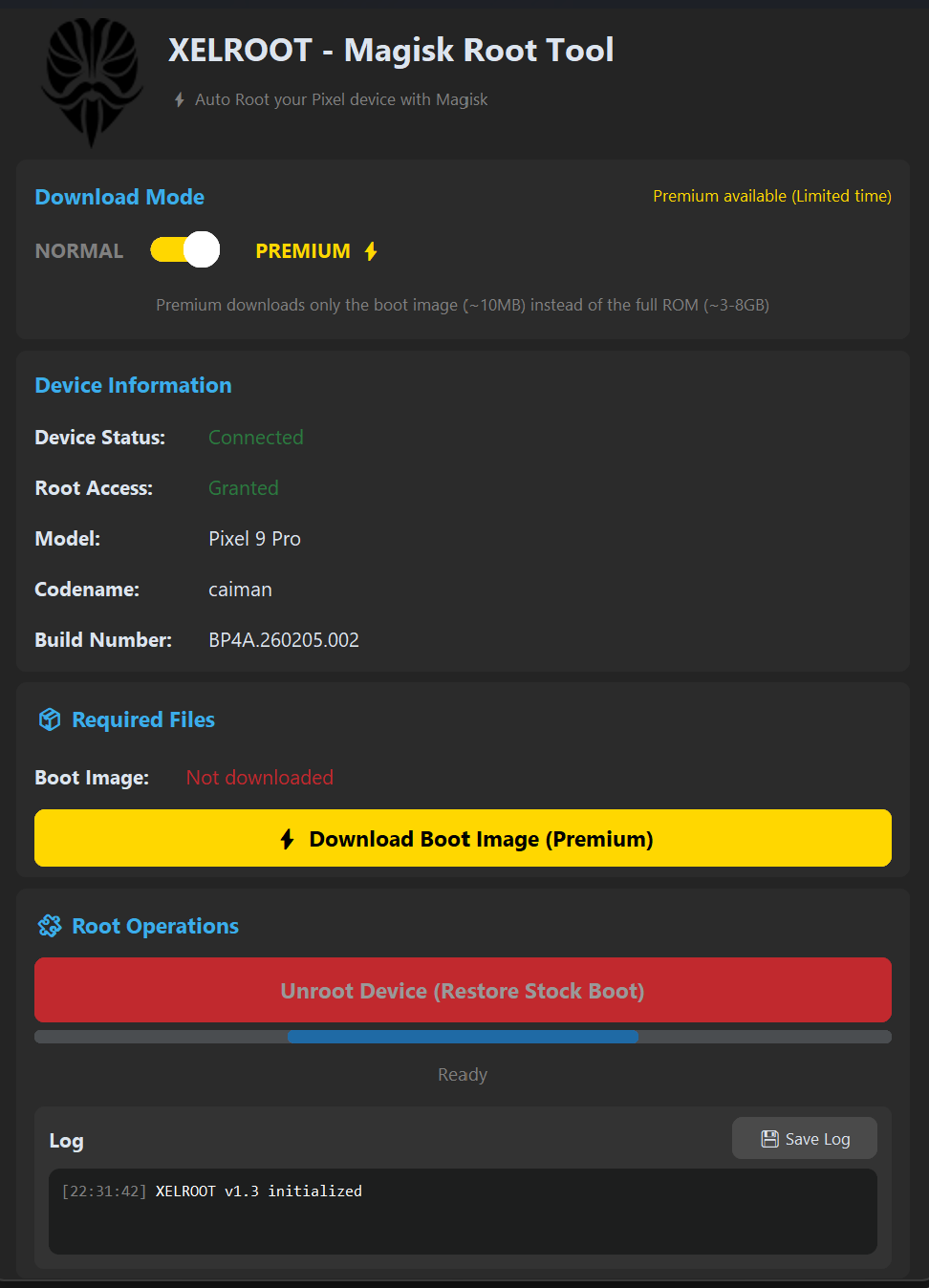 XELROOT Magisk Root Tool ekranı